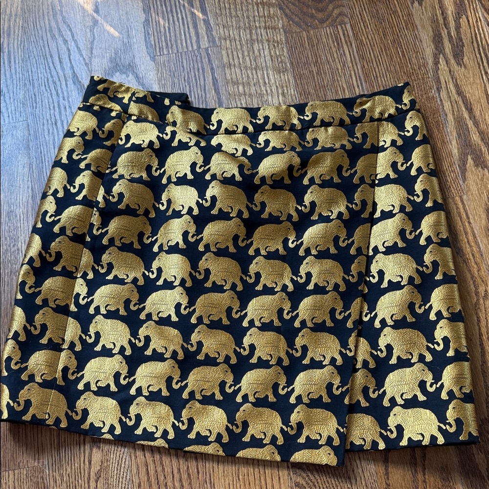 J. Crew Black and Gold Elephant Mini Skirt